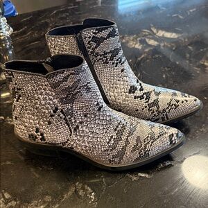 Shyanne Black & White Snake-Print Ankle Boots